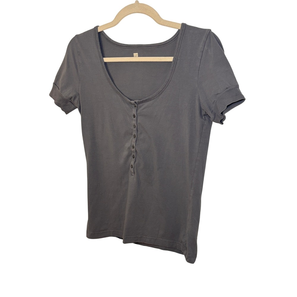 GAP Factory 90s Y2K Gray Short Sleeve Henley Babydoll Top T Shirt Womens S